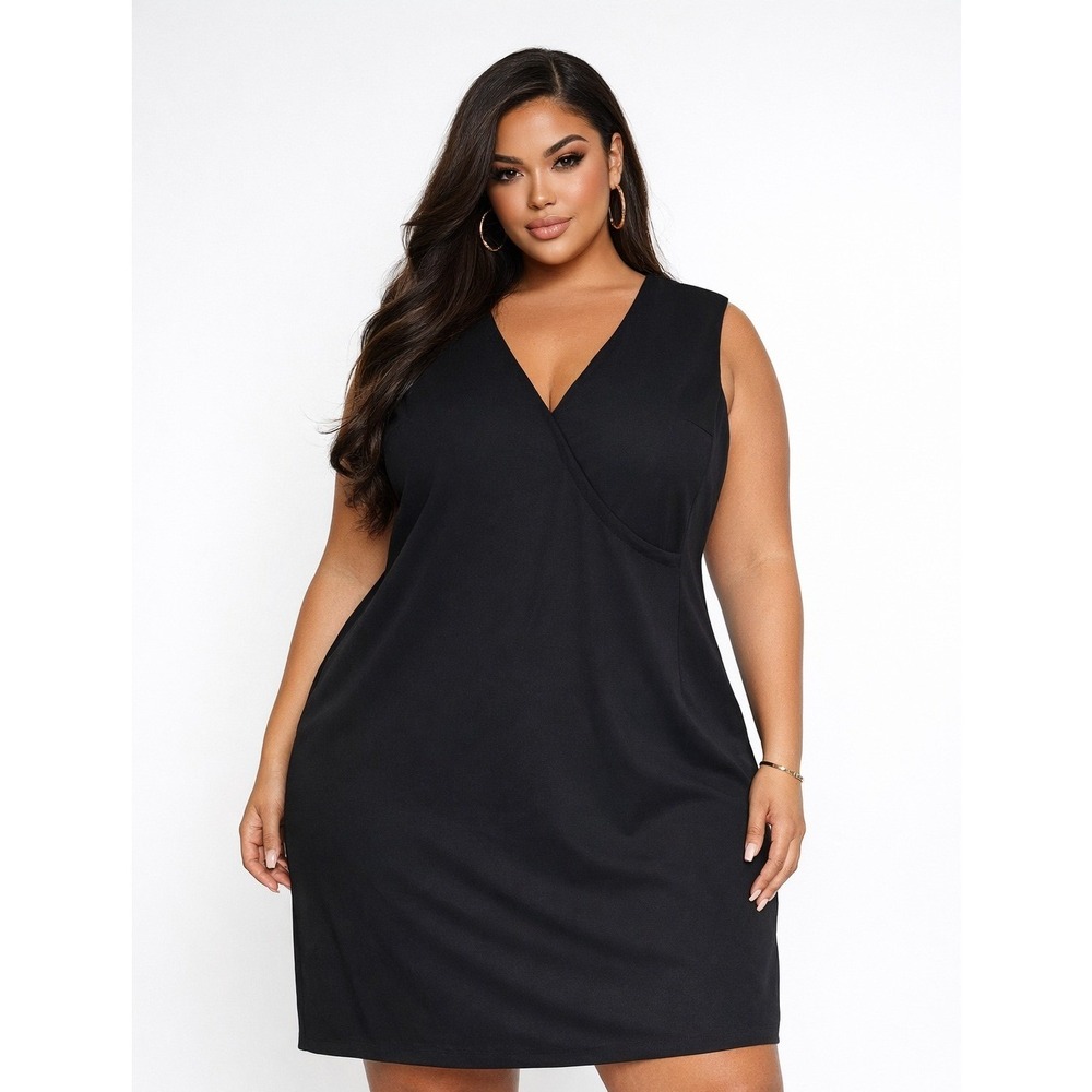 RANDOLPH DUKE The Look Black Sleeveless Wrap Front Sheath Dress‎ Size 20W NWT